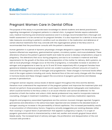 Pregnant Women Care in Dental Office