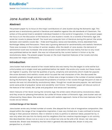 Jane Austen As A Novelist