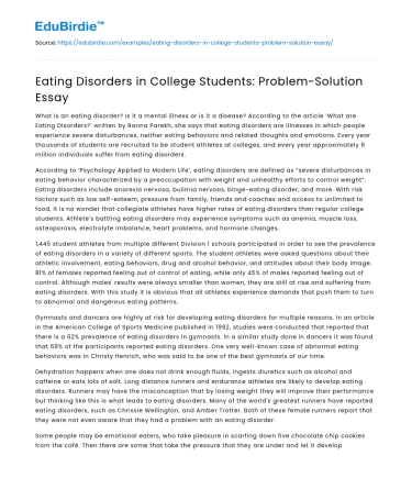 Eating Disorders in College Students: Problem-Solution Essay