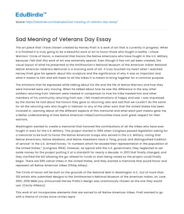 Sad Meaning of Veterans Day Essay