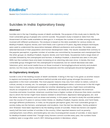Suicides in India: Exploratory Essay