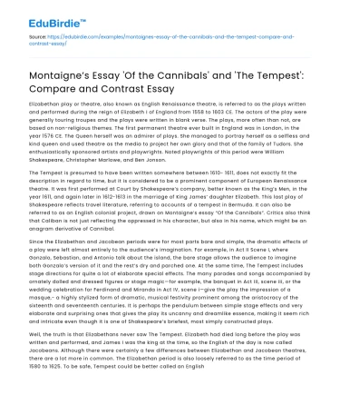 Montaigne’s ‘Of the Cannibals’ and ‘The Tempest’: Compare/Contrast