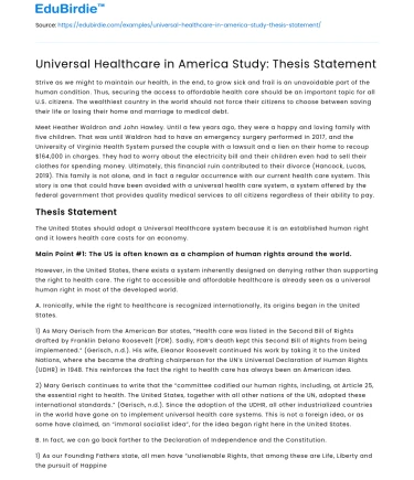 Universal Healthcare in America Study: Thesis Statement