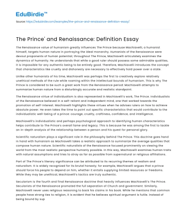 The Prince’ and Renaissance: Definition Essay