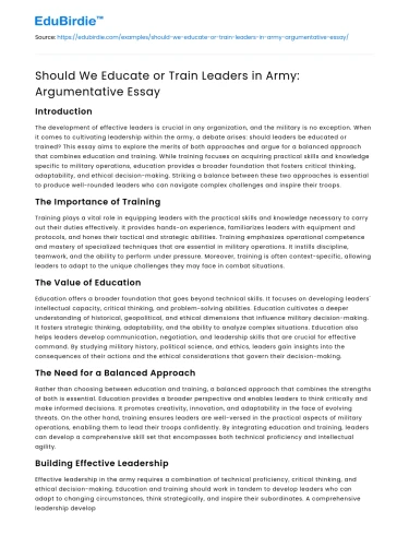 Should We Educate or Train Leaders in Army