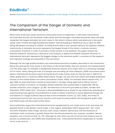 The Comparison of the Danger of Domestic and International Terrorism