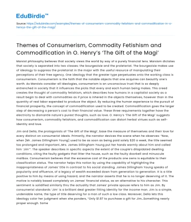Consumerism and Commodification in O Henry’s Works