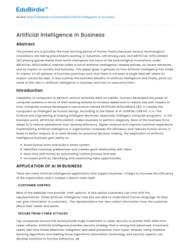 Artificial Intelligence In Business