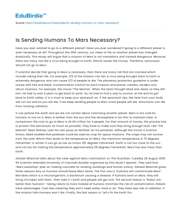 Is Sending Humans To Mars Necessary?