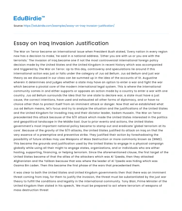 Essay on Iraq Invasion Justification