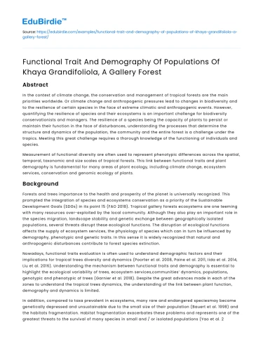 Trait and Demography of Khaya Grandifoliola Populations in Forests