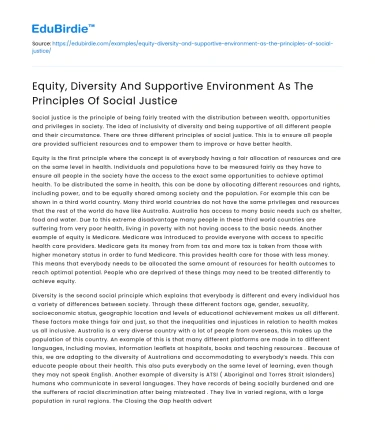 Equity, Diversity and Supportive Environments in Social Justice Principles