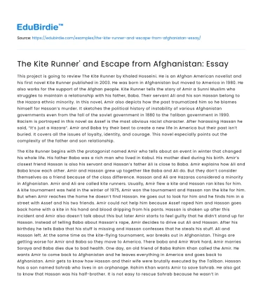 The Kite Runner’ and Escape from Afghanistan: Essay