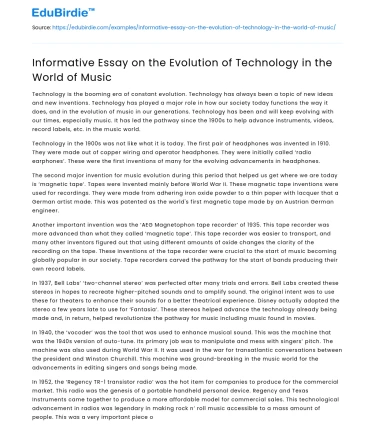Informative Essay on the Evolution of Technology in the World of Music