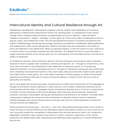 Intercultural Identity and Cultural Resilience through Art