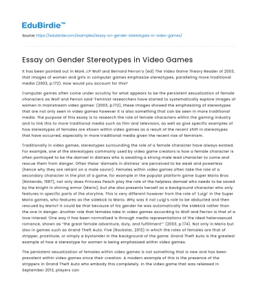 Essay on Gender Stereotypes in Video Games