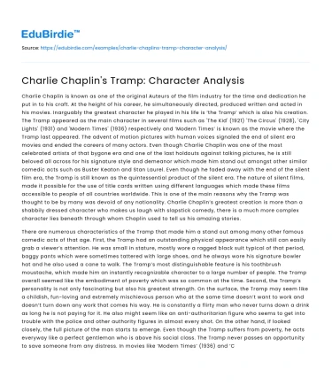 Charlie Chaplin’s Tramp: Character Analysis