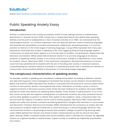 Public Speaking Anxiety Essay