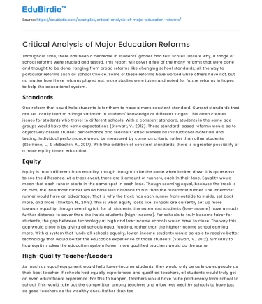 Critical Analysis of Major Education Reforms