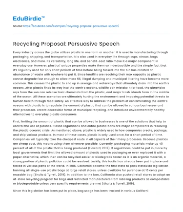 Recycling Proposal: Persuasive Speech