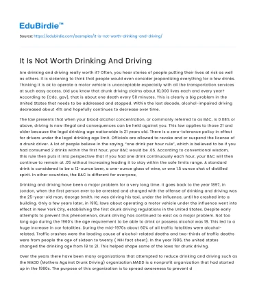 It Is Not Worth Drinking And Driving