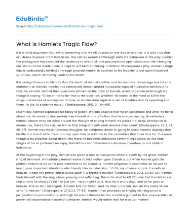 What is Hamlets Tragic Flaw?