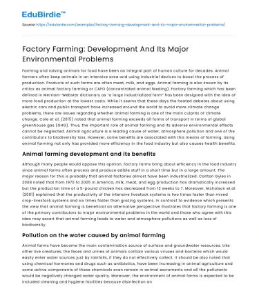 Factory Farming: Development And Its Major Environmental Problems
