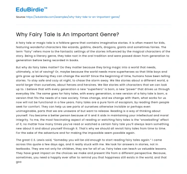 Why Fairy Tale Is An Important Genre?
