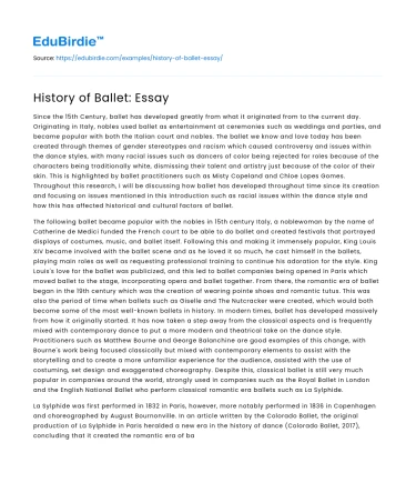 History of Ballet: Essay