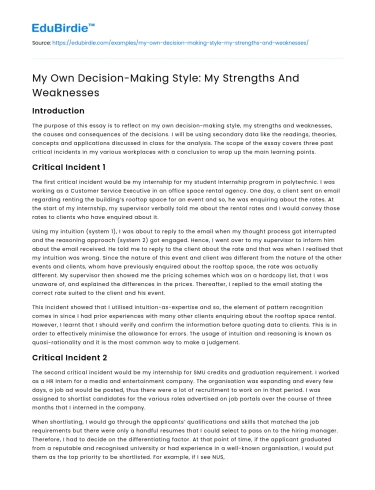My Own Decision-Making Style: My Strengths And Weaknesses