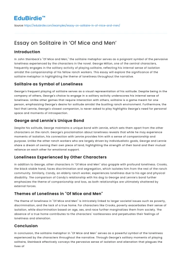 Essay on Solitaire in ‘Of Mice and Men’