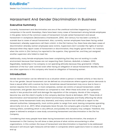 Harassment And Gender Discrimination In Business