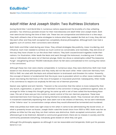 Adolf Hitler And Joseph Stalin: Two Ruthless Dictators
