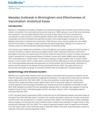 Measles Outbreak in Birmingham: Vaccination Effectiveness