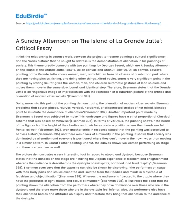 A Sunday Afternoon on The Island of La Grande Jatte’: Critical Essay