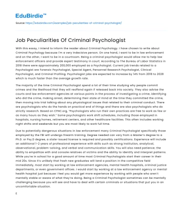 Job Peculiarities Of Criminal Psychologist