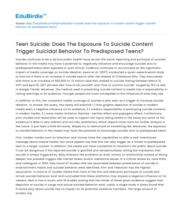 Teen Suicide: Does Exposure to Suicide Content Trigger Behavior?