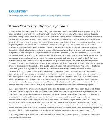 Green Chemistry: Organic Synthesis