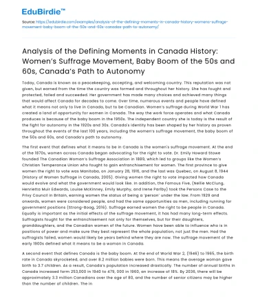 Defining Moments in Canadian History: Women’s Suffrage and Autonomy