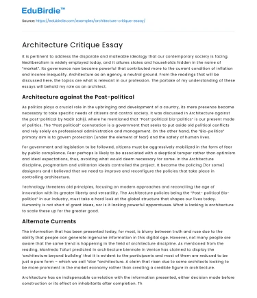 Architecture Critique Essay