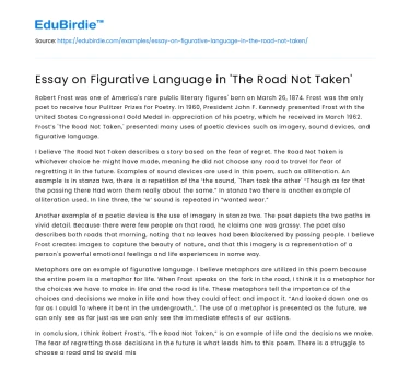 Essay on Figurative Language in ‘The Road Not Taken’