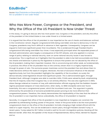 Congress vs President: US President’s Office Threatened