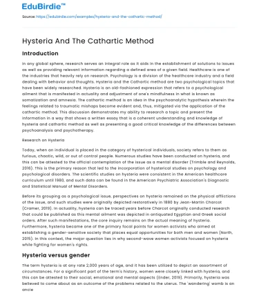 Hysteria And The Cathartic Method