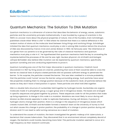Quantum Mechanics: The Solution To DNA Mutation