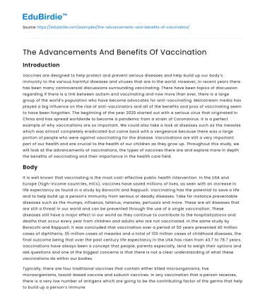 The Advancements And Benefits Of Vaccination