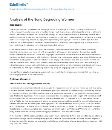 Analysis of the Song Degrading Women