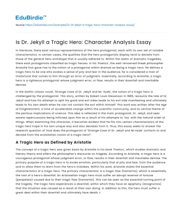 Is Dr. Jekyll a Tragic Hero: Character Analysis Essay