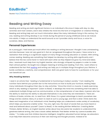 Reading and Writing Essay
