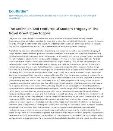 Modern Tragedy in Great Expectations