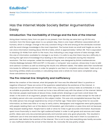 Has the Internet Made Society Better Argumentative Essay